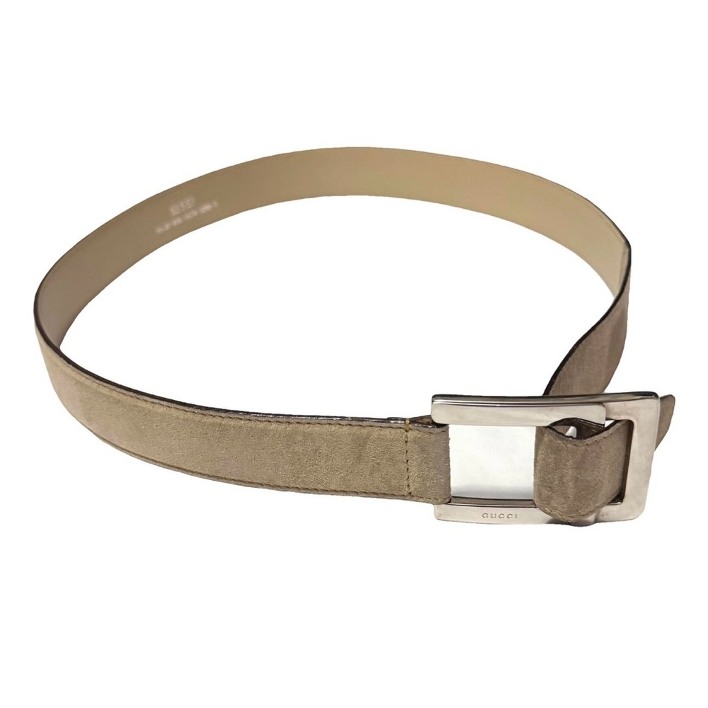 Gucci AUTHENTIC Vintage Taupe Tan Neutral Suede Belt Silver Logo Buckle 75